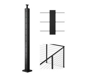 VEVOR Cable Railing Post, 36x2x2 Inch Corner Railing Post, with L-Shaped Pre-Drilled Holes, Stainless Steel Cable Rail Post with Horizontal and Curved Bracket, 1-Pack, Black, 1JZLGZXHS914ZPBNY001V0
