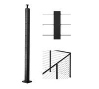 VEVOR Cable Railing Post, 42x2x2 Inch Corner Railing Post, with L-Shaped Pre-Drilled Holes, Stainless Steel Cable Rail Post with Horizontal and Curved Bracket, 1-Pack, Black, 1JZLGZXHS1065S1EW001V0
