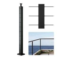 VEVOR Cable Railing Post, 914.4 x 50.8 x 50.8 mm Corner Railing Post, with L-Shaped Pre-Drilled Holes, Stainless Steel with Horizontal and Curved Brac