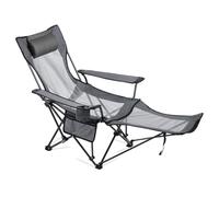 VEVOR Camping Chair, 4 Adjustable Positions, Adult Portable Folding Lounge, Mesh Beach Chair with Headrest and Footrest, Load Capacity 99kg, Heavy Duty Camping Chairs for Patio, Grey