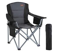 VEVOR Camping Folding Chair Black for Adults, Portable Heavy Duty Outdoor Quad Lumbar Back Padded Arm Chairs with Side Pockets, Cup Holder and Cooler Bag for Beach, Lawn, Picnic, Fishing, Backpacking