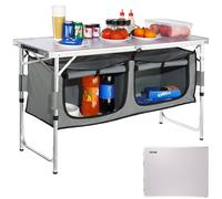 VEVOR Camping Kitchen Station 3 Adjustable Height Folding Outdoor Camp Cooking Table with Storage Organizer Quick Set-up for Patio BBQ Picnic Glamp
