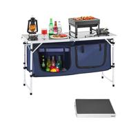 VEVOR Camping Kitchen Table, 3 Adjustable Heights, Folding Outdoor Cooking Table, Portable and Lightweight Aluminum Cooking Table with Storage Organizer for Barbecue, Picnic, Travel, Blue