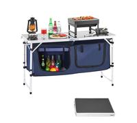 VEVOR Camping Kitchen Table, 3 Adjustable Heights, Folding Outdoor Cooking Table, Portable and Lightweight Aluminum Cooking Table with Storage Organizer for Barbecue, Picnic, Travel, Blue