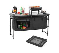 VEVOR Camping Kitchen Table, Folding Outdoor Cooking Table, 3 Adjustable Heights, Aluminum Lightweight Portable Cook Station with Storage Organizer, Carry Handle, for BBQ Party Picnic RV Travel, Black