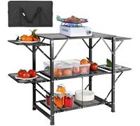 VEVOR Camping Kitchen Table, One-piece Folding Portable Cook Station with A Carrying Bag, Aluminum Camping Table 4 Iron Side Tables & 2 Shelves, Ideal for Outdoor Picnics, BBQs, Camping, RV Traveling