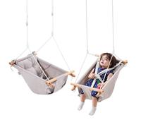 VEVOR Canvas Hammock Swing, 3 Modes Baby Swing Indoor and Outdoor with 5-Point Harness, and Tree Straps, 150lbs Weight Capacity, Integrated Cushion, Wooden Hanging Swing Seat for Baby to Toddler