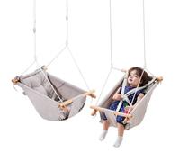 VEVOR Canvas Hammock Swing, 3 Modes Baby Swing Indoor and Outdoor with 5-Point Harness, and Tree Straps, 150lbs Weight Capacity, Integrated Cushion,