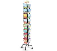 VEVOR Card Display Stand, 32-Slot Rotatable Postcard Holder, 360-Degree Spin with Title Clip & 4 Casters (2 with Brakes) for Office, Exhibits, and Fairs