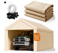 VEVOR Carport Replacement Canopy, 10 x 20 ft Potable Garage Tent Top Tarp with Sidewalls, UV-Resistant & Waterproof, Heavy Duty Car Shelter Tarp with Ball Buggees, Beige, Frame Not Included