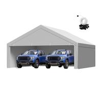 VEVOR Carport Replacement Canopy, 20 x 20 ft Potable Garage Tent Top Tarp with Sidewalls, UV-Resistant & Waterproof, Heavy Duty Car Shelter Tarp with Ball Buggees, Grey, Frame Not Included