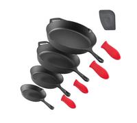 VEVOR Cast Iron Skillet, 4 Pcs Frying Pan Set (155, 205, 260, 305 mm), Skillets with Heat-Resistant Silicone Handle, Pre-Seasoned Chef's Pan, Kitchen Cookware, Oven, Gas, Electrical, Induction, Black