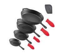 VEVOR Cast Iron Skillet, 4 Pcs Frying Pan Set (155, 205, 260, 305 mm), Skillets with Heat-Resistant Silicone Handle, Pre-Seasoned Chef's Pan, Kitchen Cookware, Oven, Gas, Electrical, Induction, Black