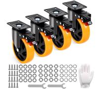 VEVOR Caster Wheels, 12.7 cm Swivel Plate Casters, Set of 4, with Security A/B Locking No Noise PVC Wheels, Heavy Duty 204.1 kg Load Capacity Per Cast