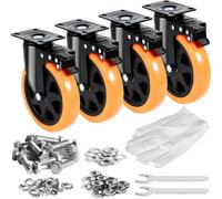 VEVOR Caster Wheels, 15.2 cm Swivel Plate Casters, Set of 4, with Security A/B Locking No Noise PVC Wheels, Heavy Duty 317.5 kg Load Capacity Per Cast
