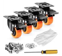 VEVOR Caster Wheels, 2-inch Swivel Plate Casters, Set of 4, with Security Dual Locking No Noise PVC Wheels, Heavy Duty 150 lbs Load Capacity Per Caster, Non-Marking Wheels for Cart Furniture Workbench