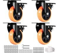 VEVOR 4-inch Swivel Plate Casters - Set of 4 with Security A/B Lock, No Noise PVC Wheels - Heavy Duty 350 lbs Load Capacity Per Caster - Non-Marking Wheels for Cart, Furniture, Workbench