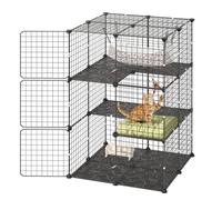 VEVOR Cat Cage 3-Tier 27.99"x27.99"x40.98" DIY Cat Playpen with Hammock, Indoor Enclosure Detachable Metal Wire Kennel Crate, Large Exercise Place Ideal for 1-2 Cats, Kittens and Small Animals, Black