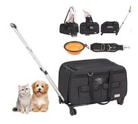 VEVOR Cat Carrier with Wheels, Rolling Pet Carrier with Telescopic Handle and Shoulder Strap, Dog Carrier with Wheels for Pets under 35 lbs, with 1 Folding Bowl, Black