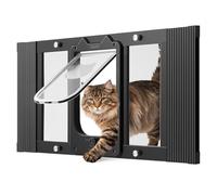 VEVOR Cat Door for Window, Adjustable to Fit Window Width 27"-32", 4 Secure Lock Modes, Aluminum Frame and High-Transparency Glass, Magnetic Closure, Weatherproof Quick-Fit Pet Door for Cats, Black