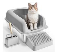 VEVOR Cat Litter Box, 6 inches Deep, XL Extra Large Stainless Steel Cat Litter Box with Scoop, Wide Filtering Foot Board & High Sides, Enclosed Odor-Free Easy-to-Clean Litter Box, Fit for Big Cats