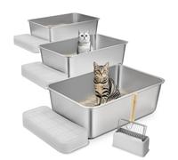 VEVOR Cat Litter Box, 8 inches Deep, XL Extra Large Stainless Steel Cat Litter Box with Scoop, Wide Filtering Foot Board & High Sides, Enclosed