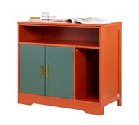 VEVOR Cat Litter Box Enclosure, 31 in Hidden Litter Box Cabinet with Shelf & Storage, Modern Style Indoor Cat Washroom, Wooden Kitty House Furniture End Table, Fit Most Litterboxes, Red & Green