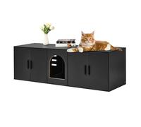 VEVOR Cat Litter Box Enclosure for 2 Cats, 57.9 in Hidden Litter Furniture, Double Room Large Cat Washroom Cabinet, Indoor Wooden Pet House TV Stand Side Table, Fit Most of Litterbox, Black