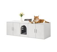 VEVOR Cat Litter Box Enclosure for 2 Cats, Litter Box Furniture Hidden with Double Rooms, Wooden Cat Box Cabinet Fit Most of Litter Box, 57.9"L x 18.3"W x 17.9"H, White