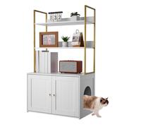 VEVOR Cat Litter Box Enclosure Furniture, 70 cm Hidden Litter Box Cabinet with Metal Legs & 2-Tier Storage Shelves, Waterproof Washroom Cat House, Fit Most of Litterbox, for Living Room