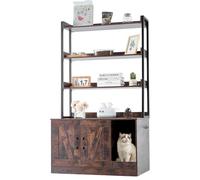 VEVOR Cat Litter Box Enclosure, Hidden Litter Box Furniture with 3 Storage Shelves, Wooden Cat Washroom Indoor, Large Cat House Cabinet Hidden Fit Most Litter Box, 33.5"L x 19.3"W x 58.7"H, Dark Brown