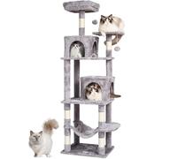 VEVOR Cat Tree - 63" Tower with 2 Condos, Scratching Post, Hammock, Top Perch, Platforms, Sisal, Light Grey