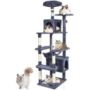 VEVOR Cat Tree - 72" Tower with 2 Cat Condos, Sisal Scratching Post, Hammock, Top Perch, Jumping Platforms, Dark Grey
