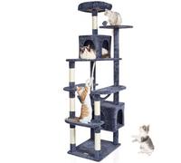 VEVOR Cat Tree - 72" Tower with 2 Cat Condos, Sisal Scratching Post, Hammock, Top Perch, Jumping Platforms, Dark Grey