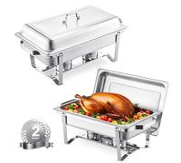 VEVOR Chafing Dish Buffet Set, 8 Qt 2 Pack, Stainless Steel Chafer with 2 Full Size Pans, Rectangle Catering Warmer Server with Lid Water Pan Stand Fuel Holder, for Weddings Parties Banquets, Silver