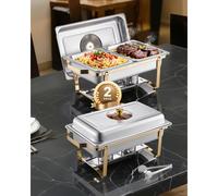 VEVOR Chafing Dish Buffet Set 4 Qt 2 Pack Stainless Steel Chafer with 4 Half Size Pans Rectangle Catering Warmer Server with Glass Lid Water P