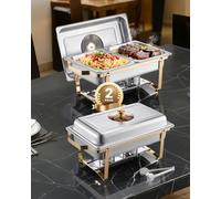VEVOR 4 Qt 2 Pack Rectangle Chafing Dish Buffet Set Halfsize Pan Stainless Steel