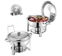 VEVOR Chafing Dish Buffet Set, 5 Qt 2 Pack, Stainless Steel Chafer with 2 Full Size Pans, Round Catering Warmer Server with Lid Water Pan Folding Stan
