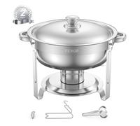 VEVOR Chafing Dish Buffet Set 5 Qt 2 Pack Stainless Steel Chafer with 2 Full Size Pans Round Catering Warmer Server with Lid Water Pan Folding Stan