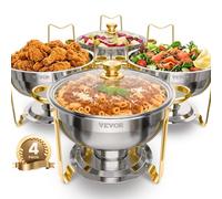 VEVOR Chafing Dish Buffet Set, 5 Qt 4 Pack, Stainless Steel Chafer with 4 Full Size Pan, Round Catering Warmer Server with Glass Lid Water Pan Folding