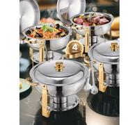 VEVOR Chafing Dish Buffet Set, 5 Qt 4 Pack, Stainless Steel Chafer with 4 Full Size Pans, Round Catering Warmer Server with Lid Water Pan Folding Stand Clip, for Weddings Parties Banquets, Gold