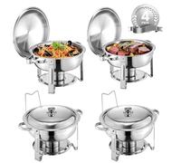 VEVOR Chafing Dish Buffet Set, 5 Qt 4 Pack, Stainless Steel Chafer with 4 Full Size Pans, Round Catering Warmer Server with Lid Water Pan Folding Stand Clip, for Weddings Parties Banquets, Silver