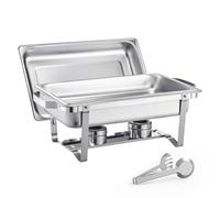 VEVOR Chafing Dish Buffet Set, 8 Qt 2 Pack, Stainless Chafer with 2 Full & 4 Half Size Pans, Rectangle Catering Warmer Server with Lid Water Pan Folding Stand Fuel Tray Holder Clip, at Least 8 People