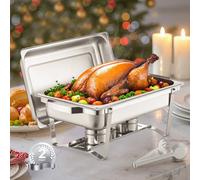 VEVOR Chafing Dish Buffet Set, 8 Qt 2 Pack, Stainless Steel Chafer with 2 Full Size Pans, Rectangle Catering Warmer Server with Lid Water Pan Stand Fu