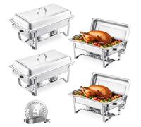 VEVOR Chafing Dish Buffet Set, 8 Qt 4 Pack, Stainless Steel Chafer with 4 Full Size Pans, Rectangle Catering Warmer Server with Lid Water Pan Stand Fu