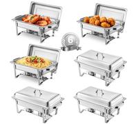 VEVOR Chafing Dish Buffet Set, 8 Qt 6 Pack, Stainless Steel Chafer with 6 Full Size Pans, Rectangle Catering Warmer Server with Lid Water Pan Stand Fuel Holder, for Weddings Parties Banquets, Silver