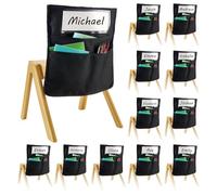 VEVOR Chair Pockets for Classroom, 12 Pack, 18 x 20 Inches Chairback Buddy Pocket with Name Tag, Back of Chair Organizer for Kids in Classroom, Kindergarten, School, and Home, Black