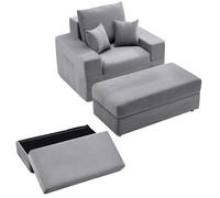 VEVOR Chaise Lounge Chair, 1115 mm Boneless Modular Chaise Lounge Indoor, Oversized Corduroy Reading Chair with Throw Pillows & Armrests, Deep Seat Sofa Couch Sleeper for Living Room, Bedroom, Grey