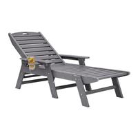 VEVOR Chaise Lounge Chair, 400 lbs Weight Capacity, 6 Positions Adjustable Patio Lounge Chair, Outdoor HDPE Lounge Chair with Backrest & Cup Holder, f