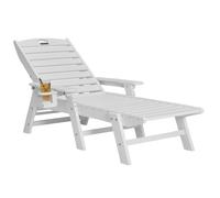 VEVOR Chaise Lounge Chair, 450 lbs Weight Capacity, 6-Position Adjustable Backrest, HDPE Material, White, Outdoor Lounge Chair for Poolside, Patio, Garden, Modern Outdoor Lounge, Cup Holders, Arm Rest